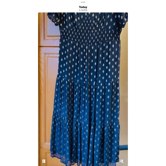 Oliver Bonas  Navy & Gold Metallic on Chiffon - Dress Size 8 - Picture 4 of 11